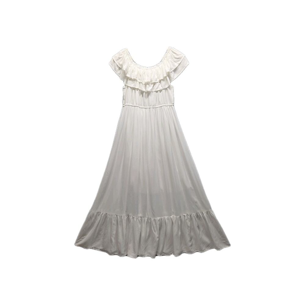 Anna-Kaci White Ruffle Maxi Dress L Off Shoulder Boho Coastal Vacation Feminine - Picture 13 of 14